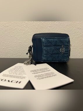 COACH Denim Zip Card Case with Quilting